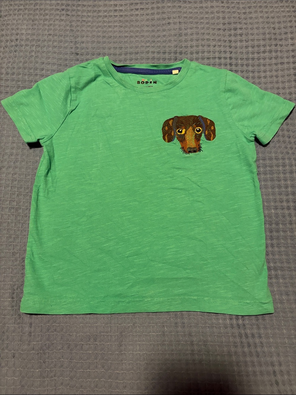 Mini Boden Bright Green Tee with Dachshund Patch